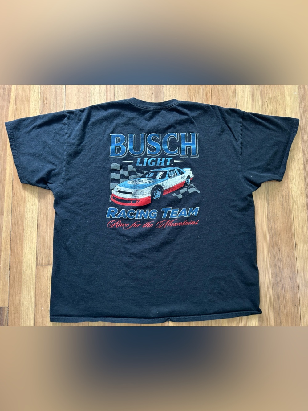 Mens XXL Busch Light Racing Team T-Shirt Black Short Sleeve 100% Cotton Casual